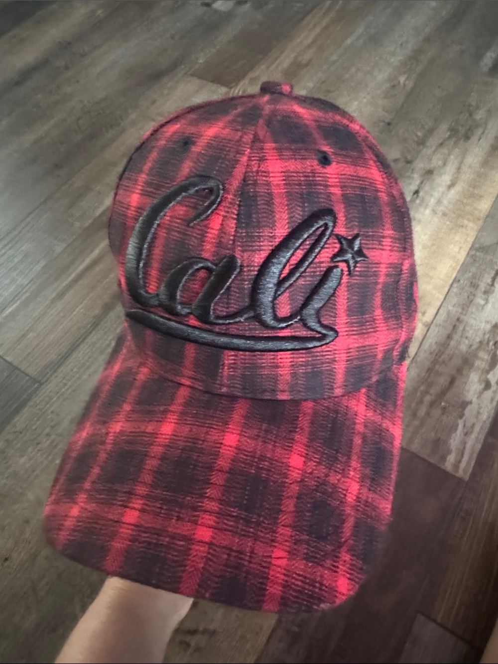 Red and Black Plaid 'Cali' Embroidered Baseball Hat